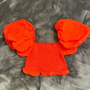 Red Zara Puff Sleeve Crop Top Size Large